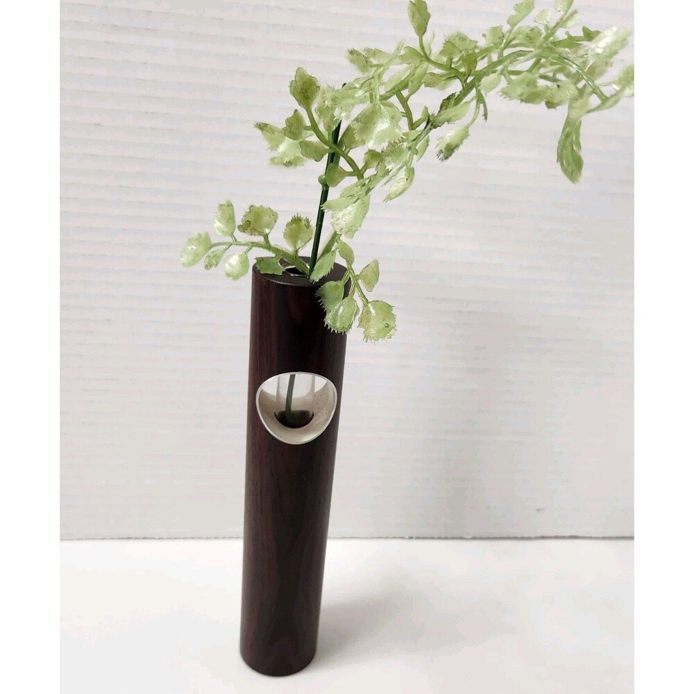Minimalist Dark Wood Plant Propagation Station Cylinder Bud Vase Test Tube
